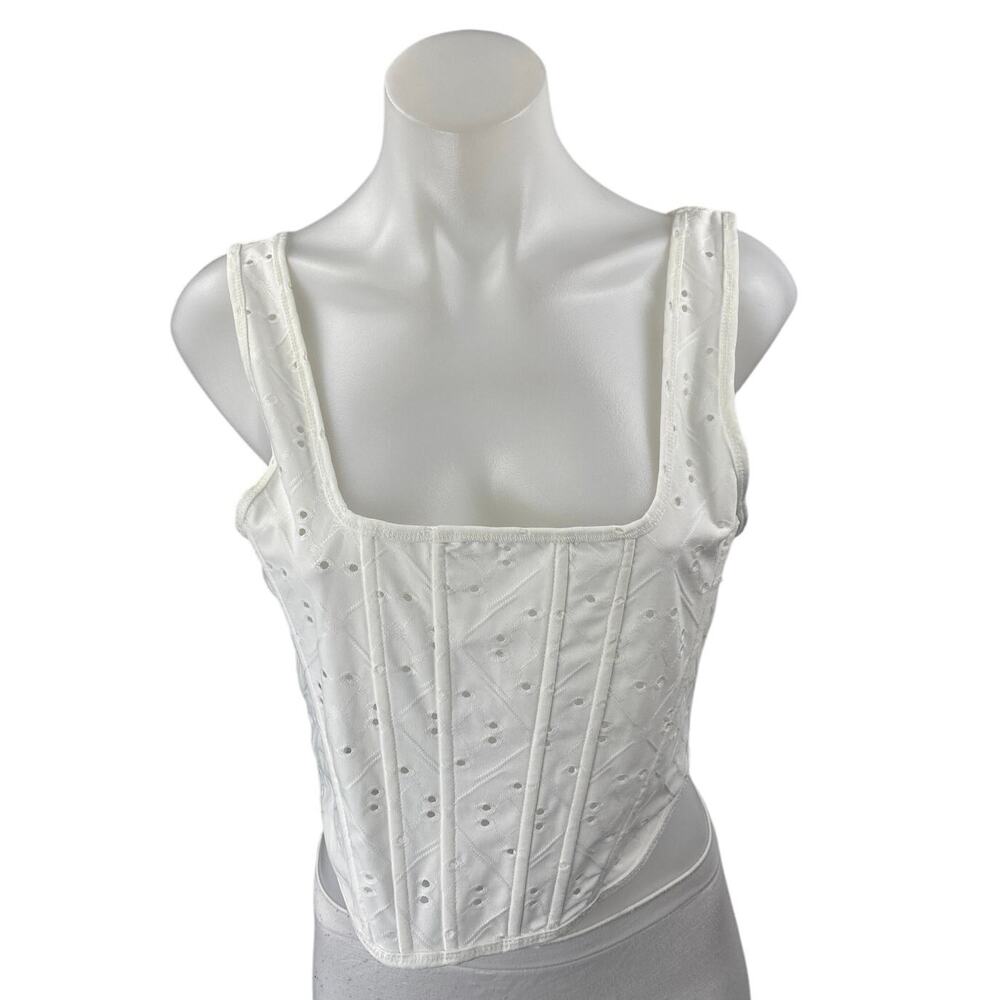 Zara White Eyelet Corset Tank Top
